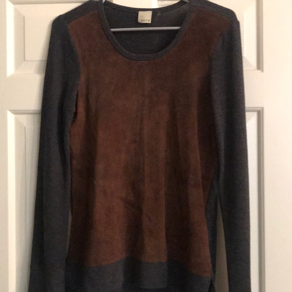 Ecru sweater/ suede top